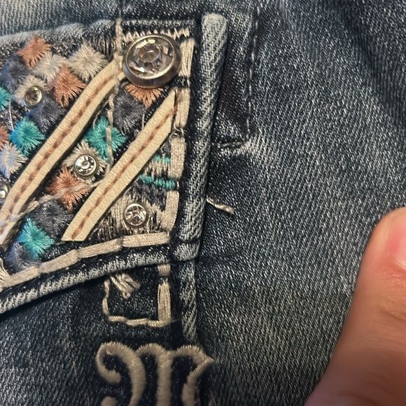 Miss Me Signature Bootcut Jeans Turquoise and Pink Embroidered Pockets with Rine - Picture 12 of 14